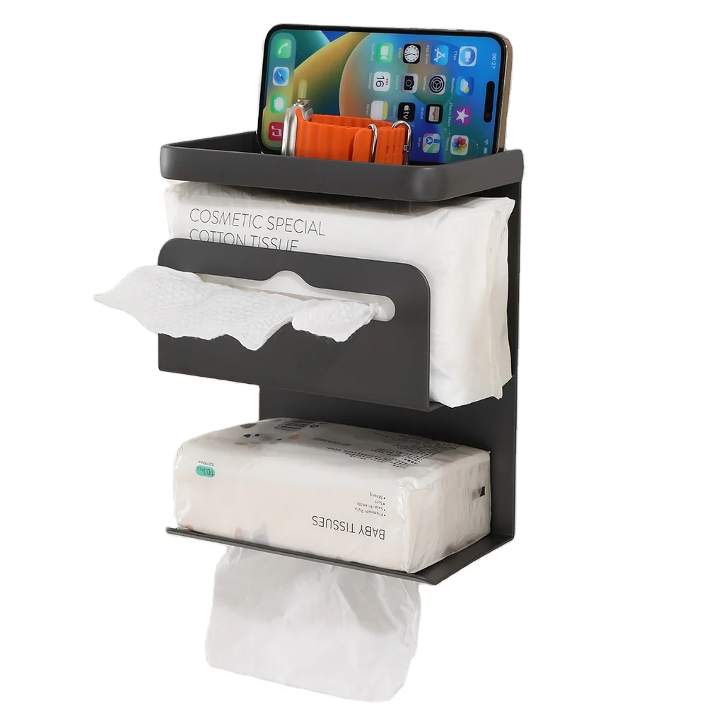 Space Aluminum Self Adhesive toilet paper holder with shelf 3 tiers toilet paper holder toilet tissue holder