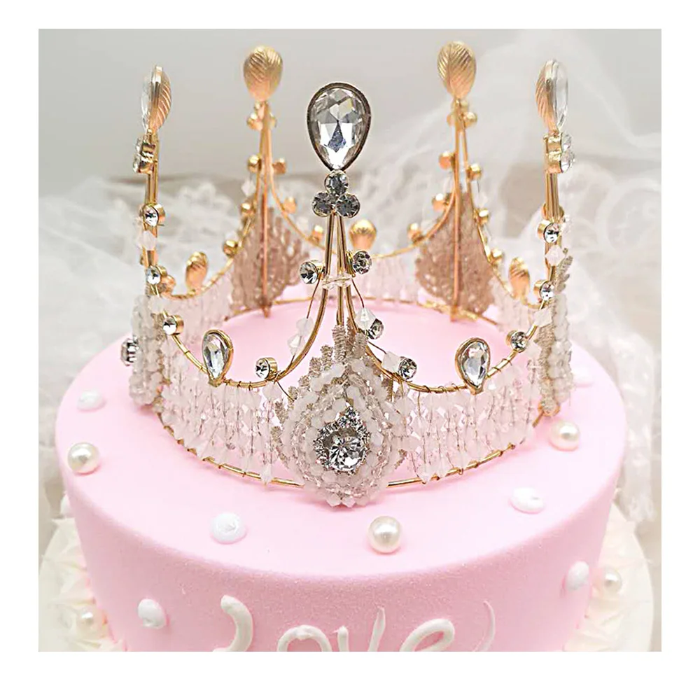 
 White Rhinestone Alloy Vintage Headwear Bridal Wedding Birthday Crown Tiara Cake Topper  