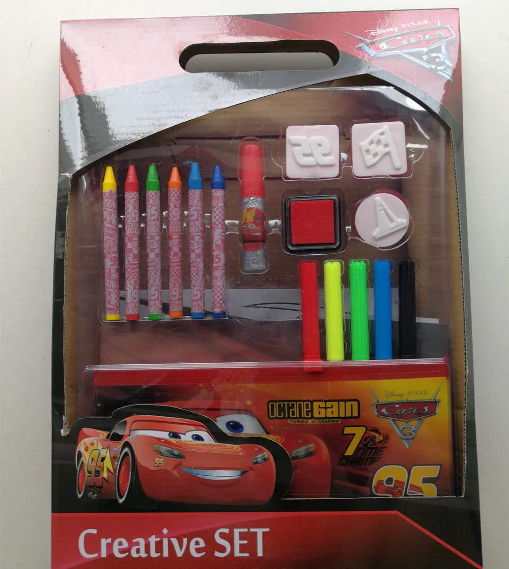 kids boys and girls  cartoon back to school carry on stationery painting coloring marker stamp crayon  set for children