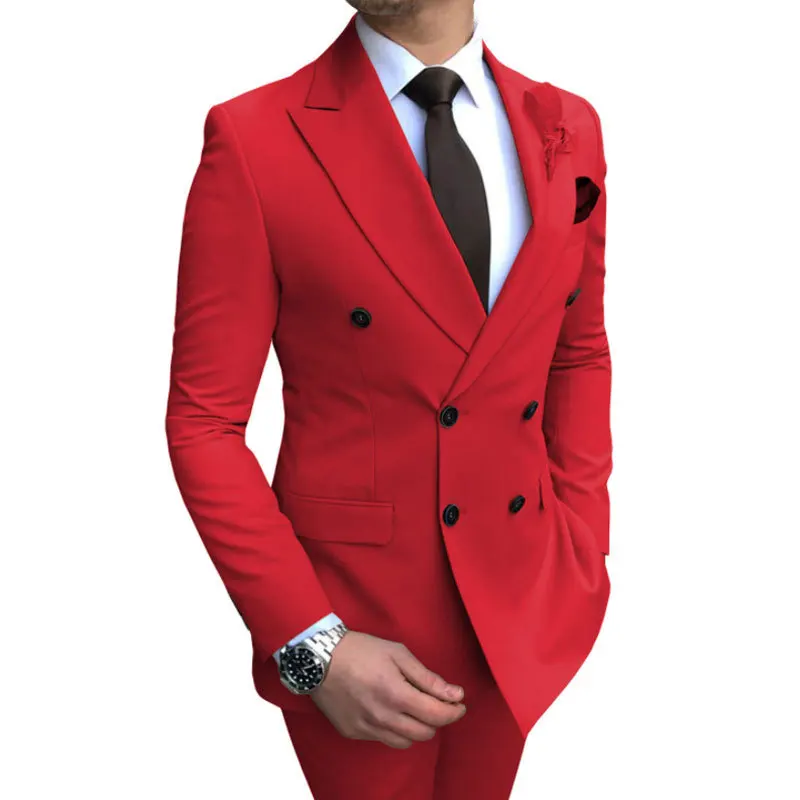 S8591F    2024   New Slim-Fitting Plus Large Size Cotton Business Leisure Suit Two-Set Wedding Banquet Suit for Men