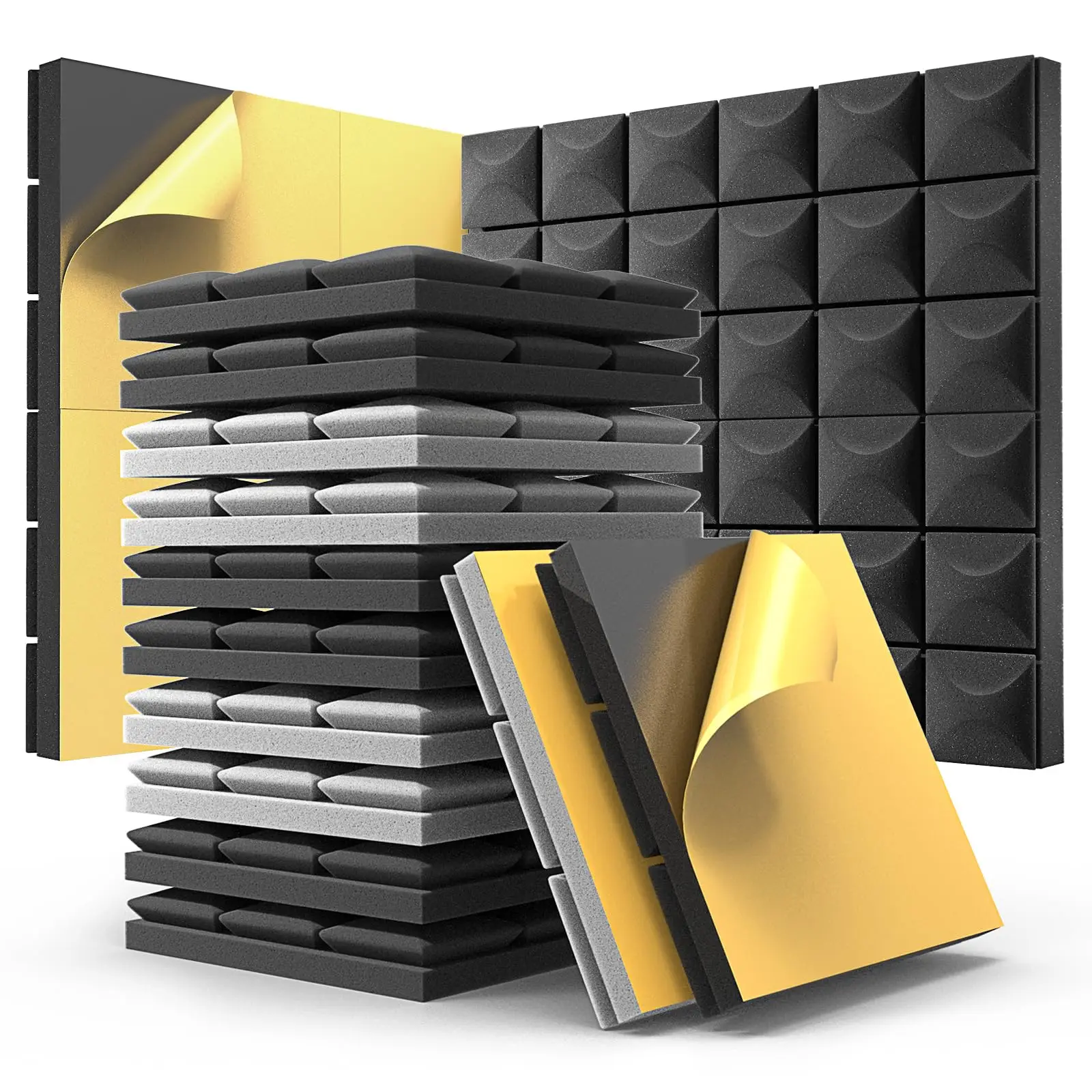 High Density Sound Proof Foam Panels with Self-Adhesive Acoustic Foam Panels Soundproof Wall Panels Studio for Office Bedroom