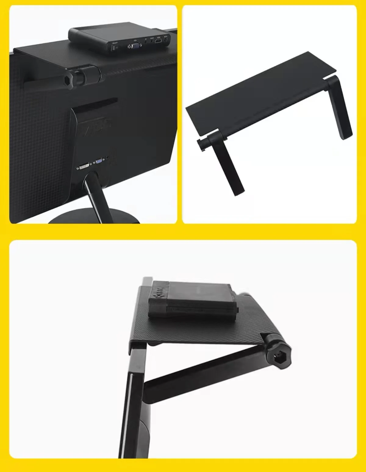 Custom Black Plastic Storage Stand Bracket 2 Legs Adjustable Screen TV Monitor Top Shelf