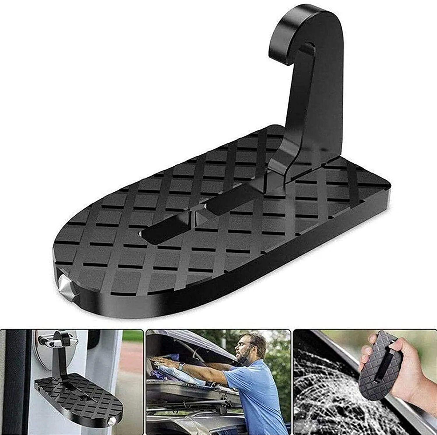 Universal Car Latch Door Step Foldable Ladder U Shaped Hook Pedal for Car Accessories Easy Access to Rooftop with Safety Hammer