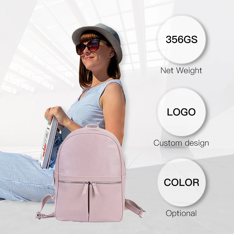 Hot Sale Women Backpack College Bag Pink Female Portable Pu Leather Backpack Metal Zipper 190T Fashion Travel for Women Optional