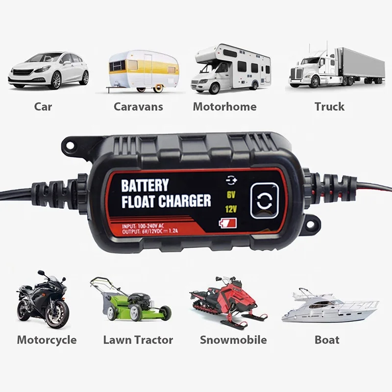 6V/12V Smart Battery Charger, 1.2A/1.5A, Trickle Charger, for Car, Motorcycle, Truck, RV, Boat, Car Charger