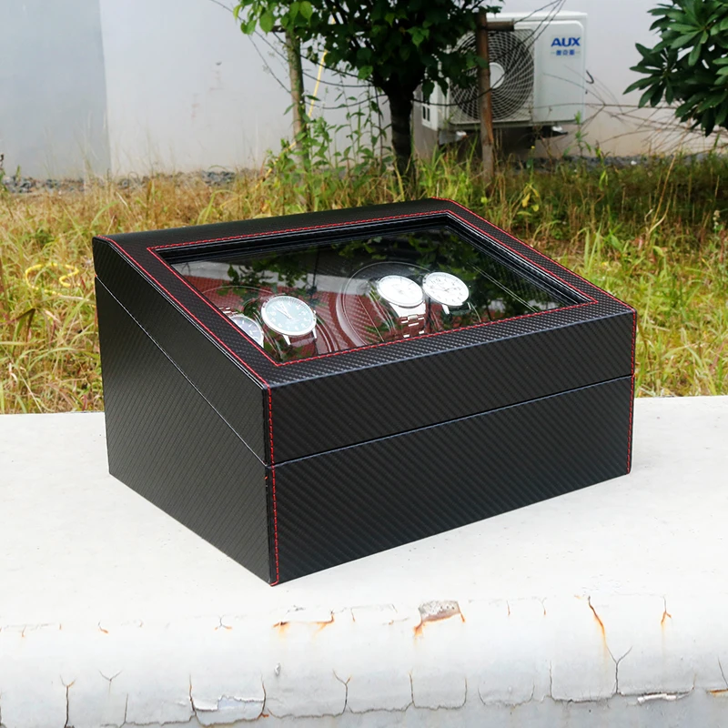 Wholesale Watch Winder 4 Automatic Luxury Black Carbon Fiber Leather Safe 4 Watch Winder Jewelry Box
