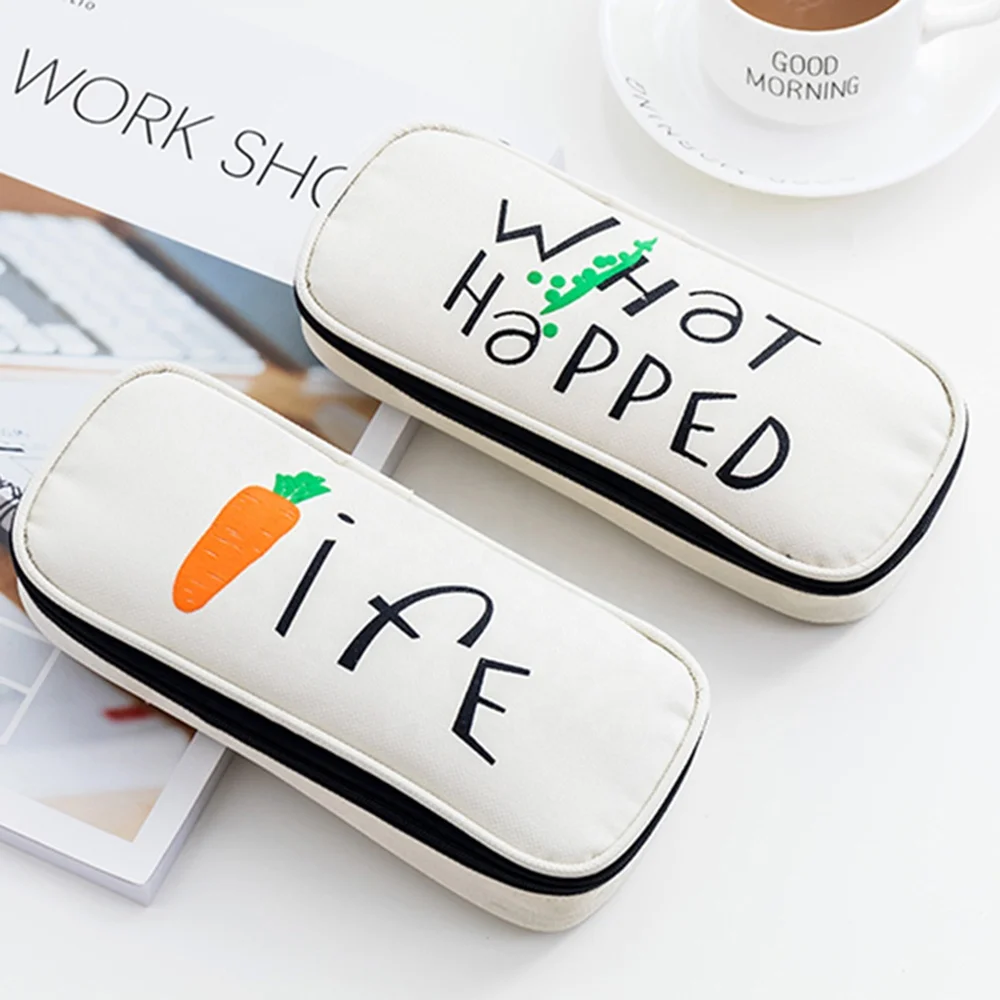 Stationary bag manufacturers multipurpose white/black pencil case with big zipper pencilcase