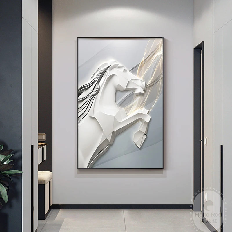 Modern Animal Canvas Painting Poster White Horse Wall Hanging Art Home Good Decorative picture for Living Room Bedroom Aisle