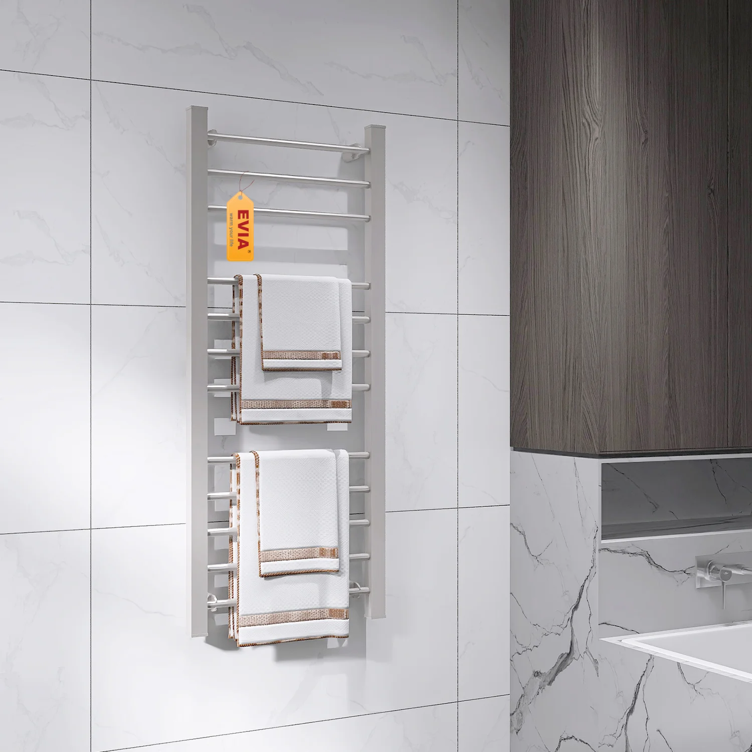 EVIA EV-200-3 Bathroom 12 Tubes Towel Warmer Electric Heated Towel Rack