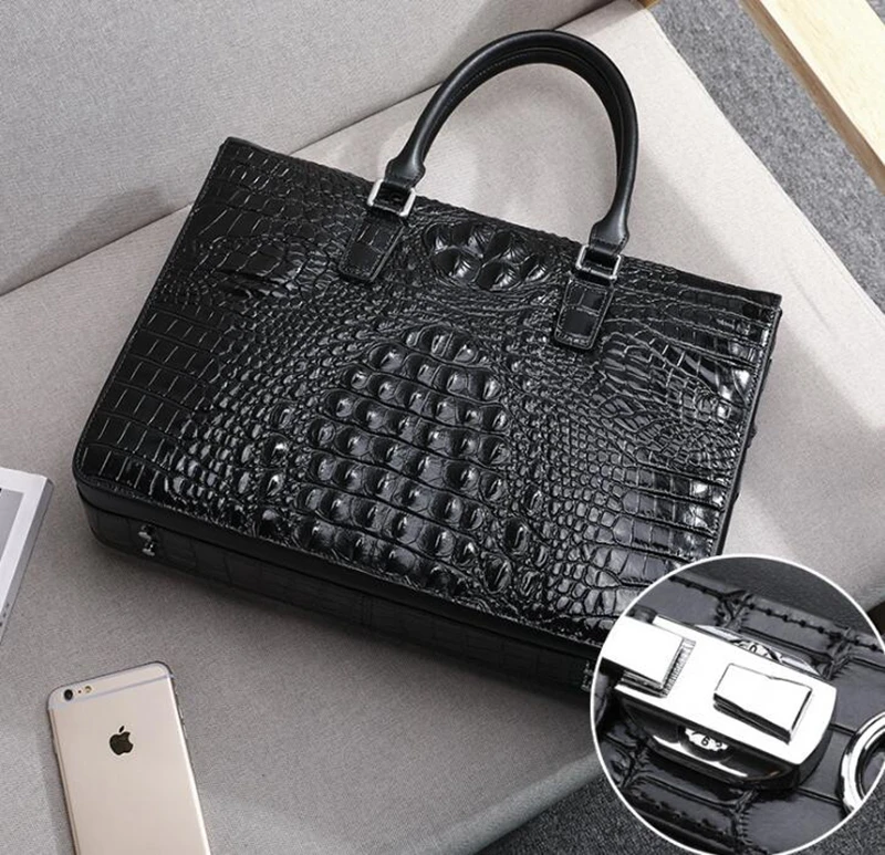 Dreamtop DTG539 luxury crocodile grain leather lawyer handbag cowhide leather vintage style laptop leather briefcase