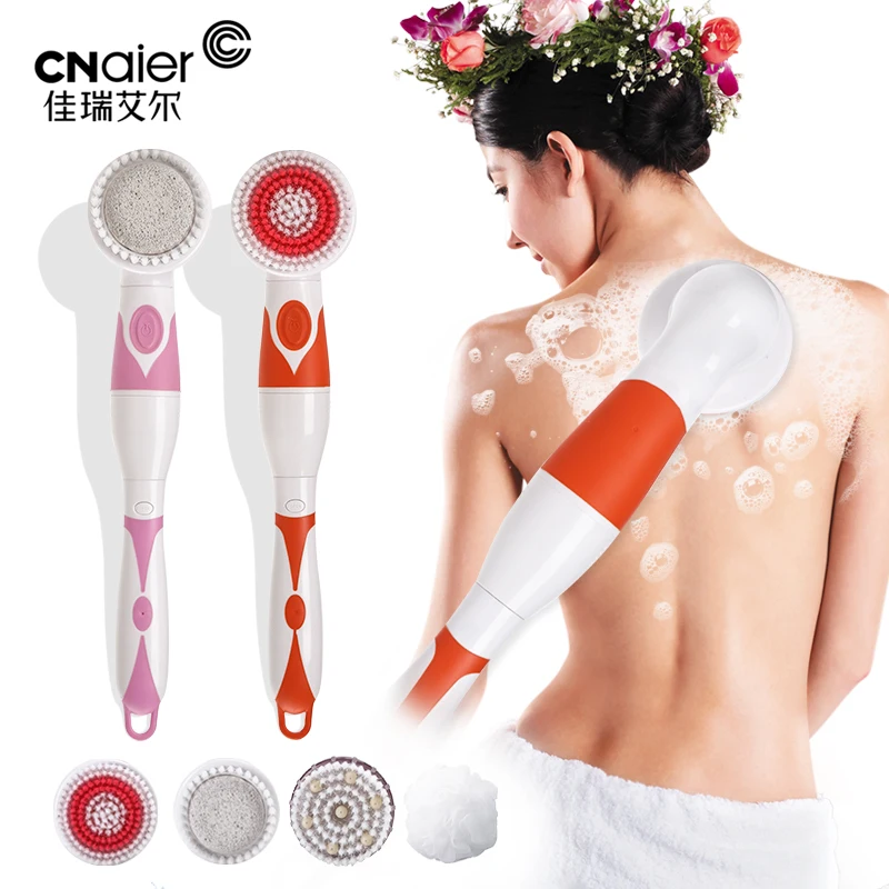 
4-1 Waterproof Folded Auto Rotate Electric Bath Brush Body Scrubber with Long Handle for Shower Spa Back Massage Body Cleansing 