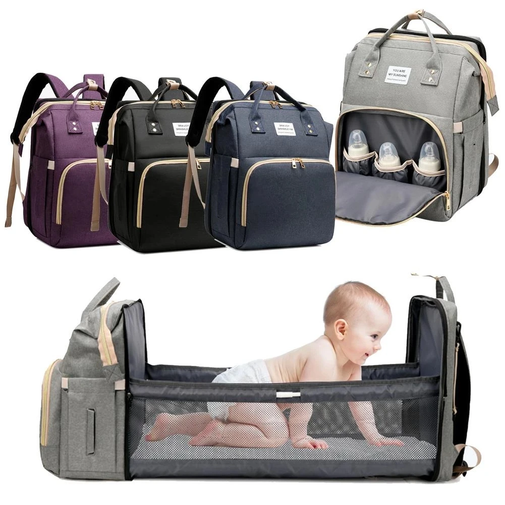 Multifunctional Portable Large Mom Diaper Bag Folding Baby Travel Large Backpack Baby Bed Diaper Changing Table Pads For Outdoor