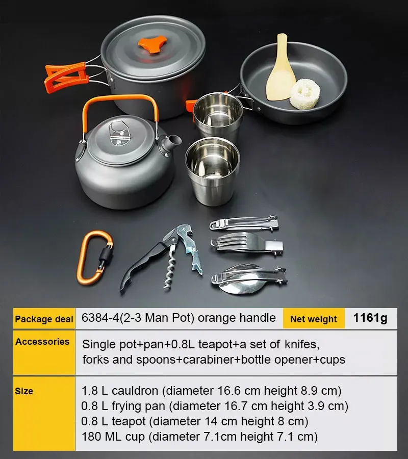 Portable Camping Tableware Cooking Set Outdoor Cookware Pan Pot Bowl Spoon Fork Utensils For Hiking Picnic Travel Wild
