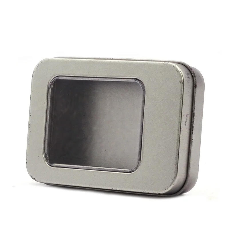 Factory Wholesale Small Size Saffron Tin Can With Cleaning Window Mini Condom Pills Tea Metal Boxes