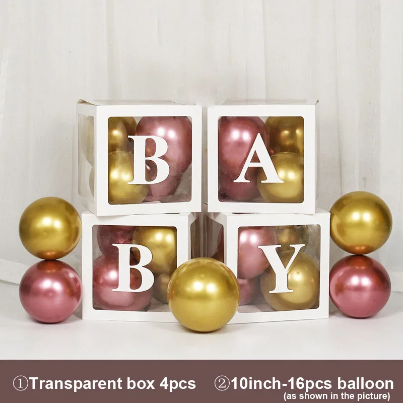 Boys and Girls Birthday Baby Gift Box Wedding Decoration Metal Colored Balloon Transparent Letter Party Cardboard Square Box