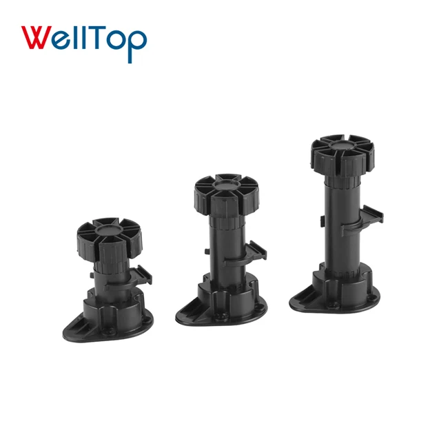 WELLTOP 06.006 Black Adjustable Plastic Table Leg Leveling Feet Plastic Furniture Legs for Cabinet Kitchen Bathroom Table
