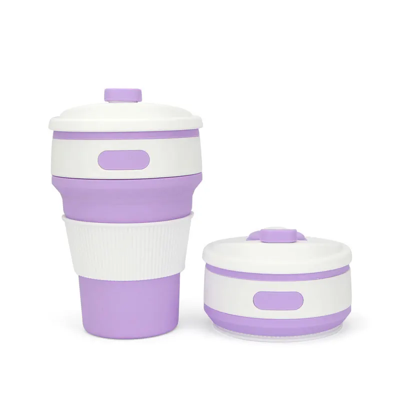 350ml silicone portable multifunctional outdoor folding travel cup with lid Silicone Drinking Collapsible Coffee Cup
