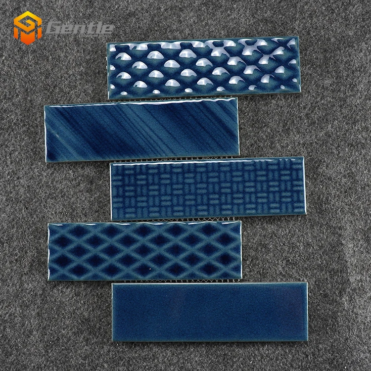 60x200 splashback Interior washroom glossy Blue subway glazed ceramic tile rectangle Blue brick subway wall tiles
