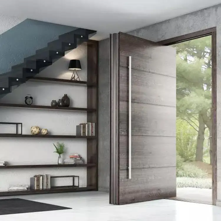 modern house entry wooden doors exterior China high quality good price front entry door modern smart lock entrance pivot door