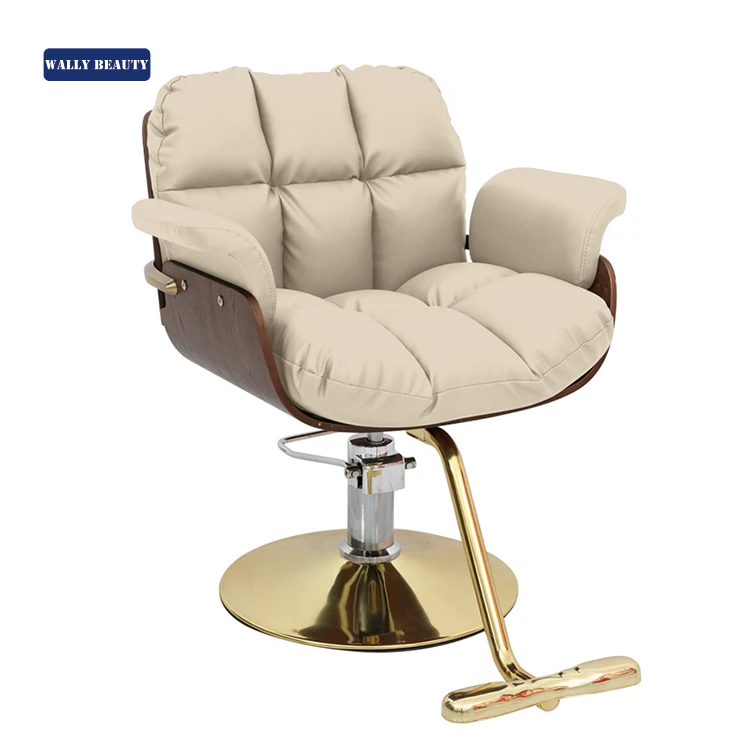 Wallybeauty Modern Beauty Spa Furniture Gold Base Styling Chair Hair Stylist Salon Grey Salon Chair