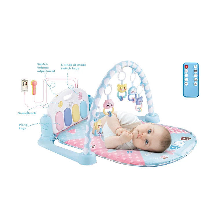Kidsmelody Amazon hot selling kick n play piano Multi function musical piano baby play gym mat with hanging toy MP3