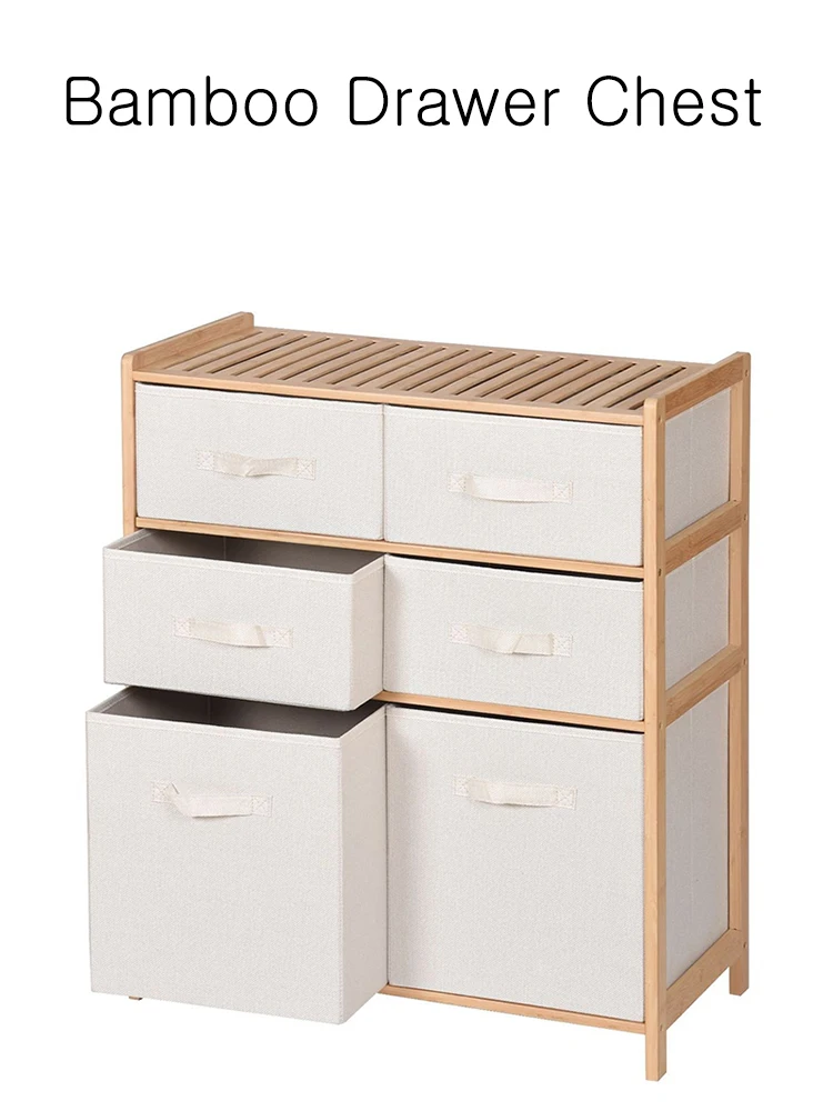 Bamboo Drawer Chest, Storage Organizer Cabinet, Big Night Stand with Fabric Drawer, Storage Cabinet Organizer with Rack Shelf