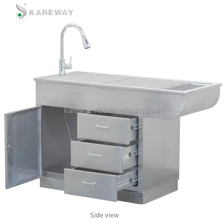 Veterinary Stainless Steel Preparation Table With Tub And Left Cabinets