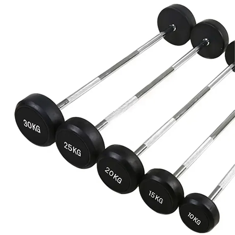 Unisex Straight Bar Barbell Set Fitness Equipment for Powerlifting Gym Weight Lifting with Fixed Steel Rubber PU Coated Bar