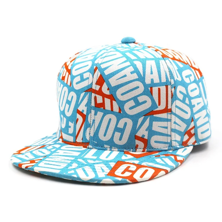 wholesale OEM 6 panel blue printed rapper hip hop snapback cap custom design basketball caps snapback