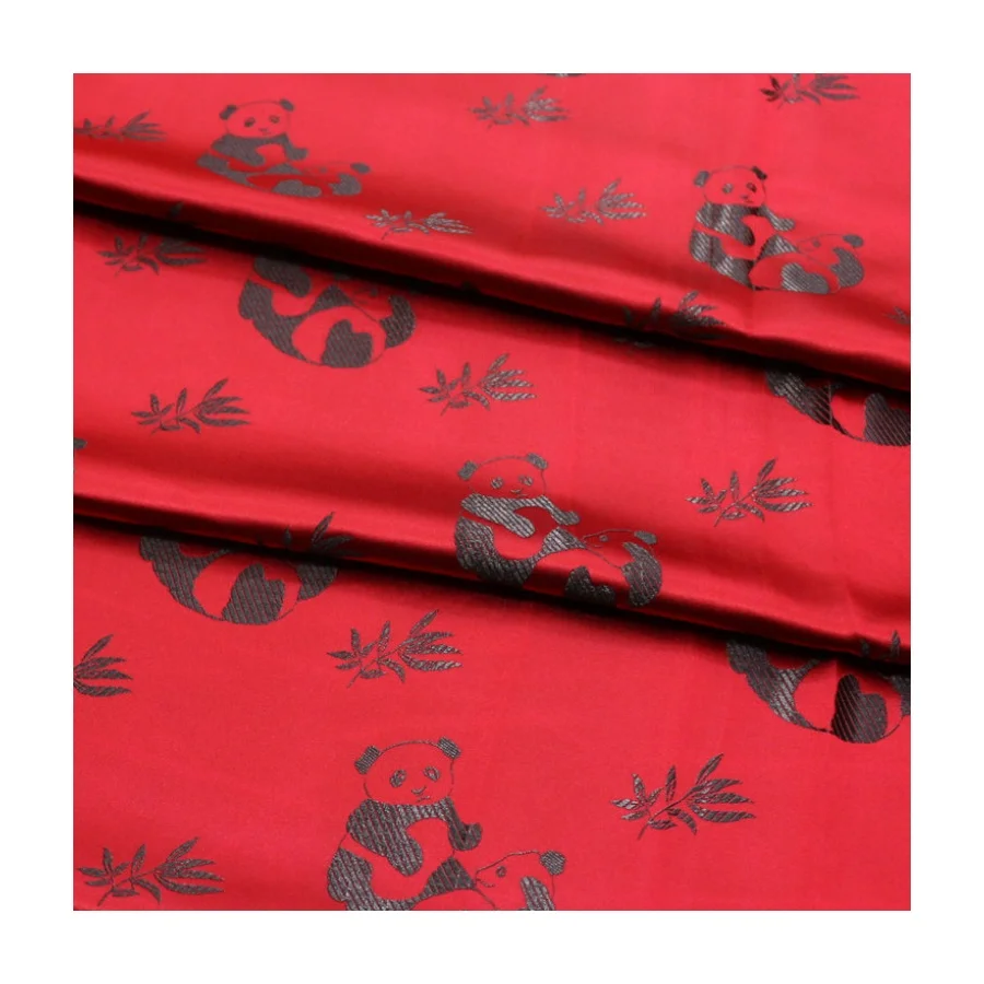High quality Chinese panda pattern jacquard brocade fabric Polyester Blended fabric for jewelry boxes/crafts