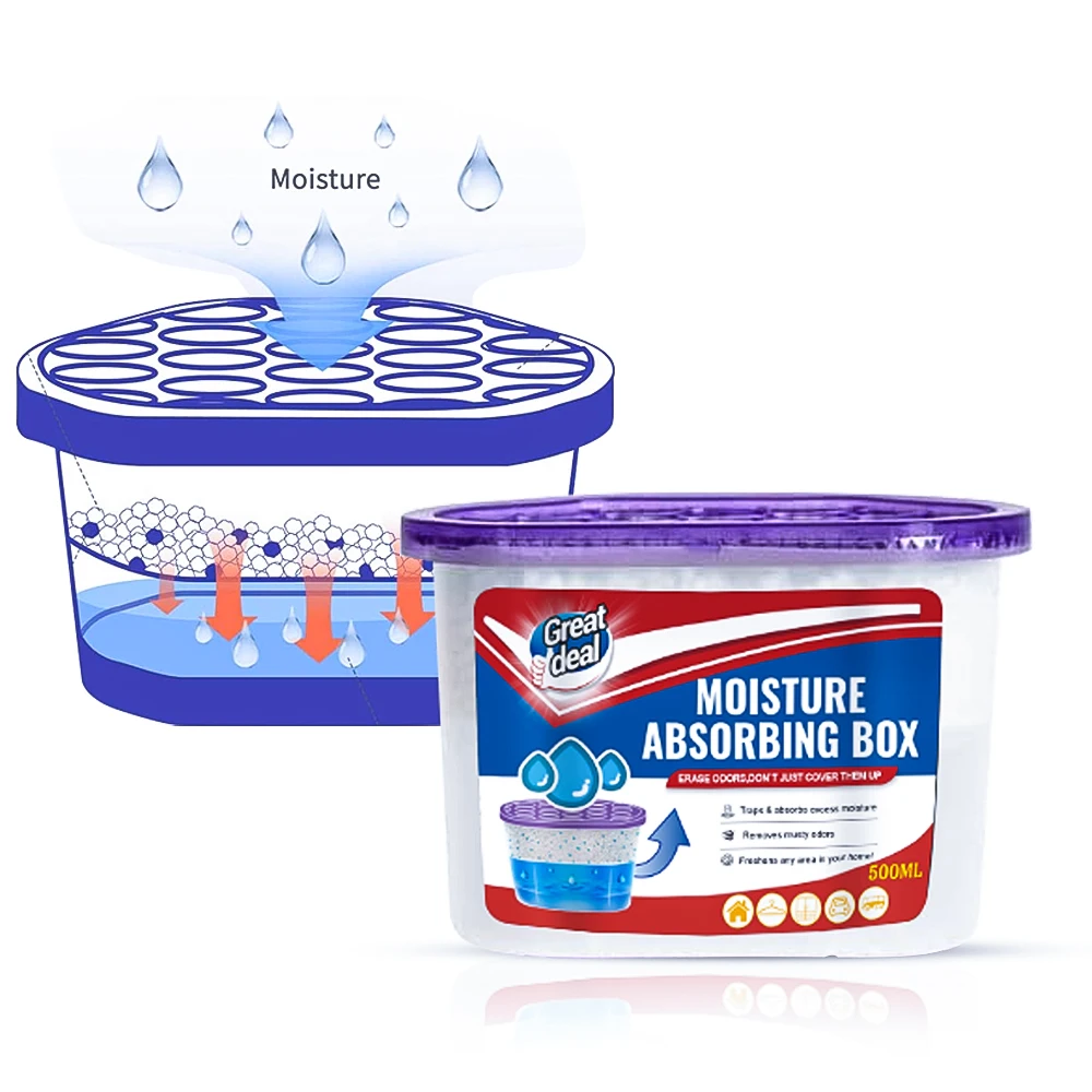 500ML Mositure Absorbing Box Home Use Calcium Chloride 99.9% Moisture Removal Deodorizer Protect Clothes
