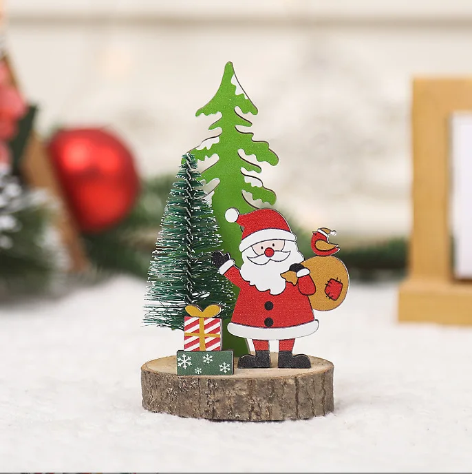 Christmas Decorations Mini Wood Trees Handmade Artificial Christmas Tree Ornaments Desk Table Setting Decoration