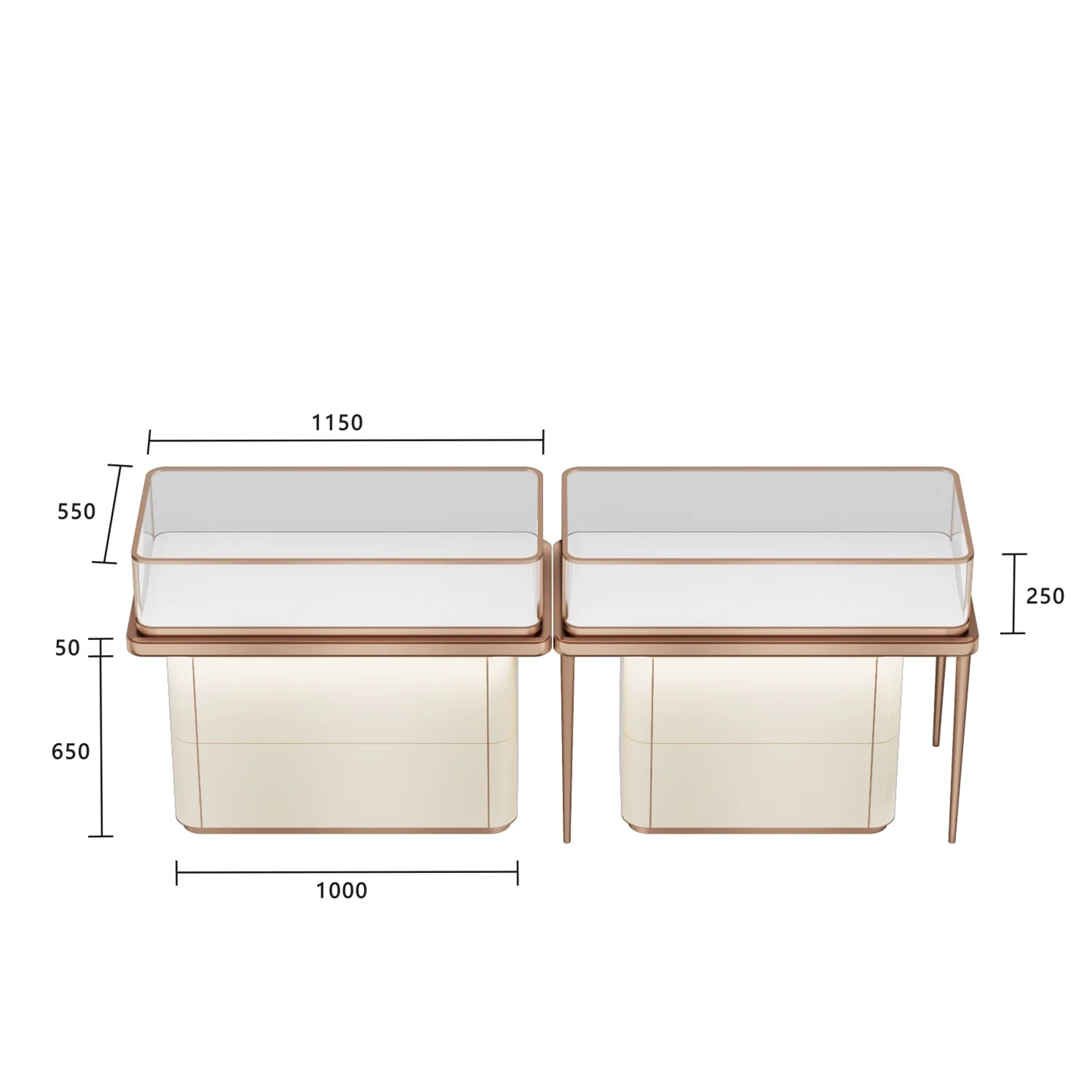 Luxury manufacturer free retail displays led store jewellery counter glass round suppliers jewelry display showcase with storage