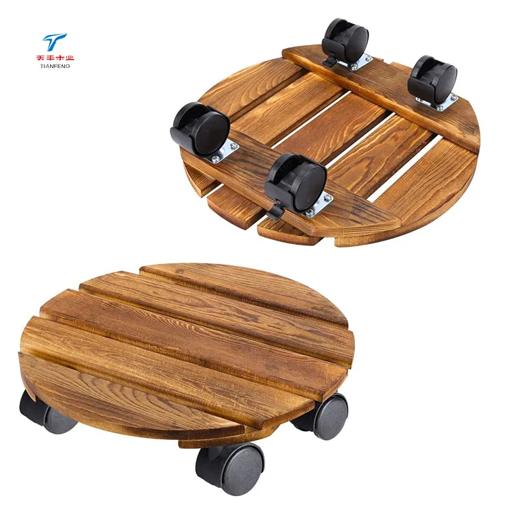 Set of 2 Sturdy 360 Rotating Wood Rolling Flower Pot Mover Heavy Duty Plant Caddy with Wheels