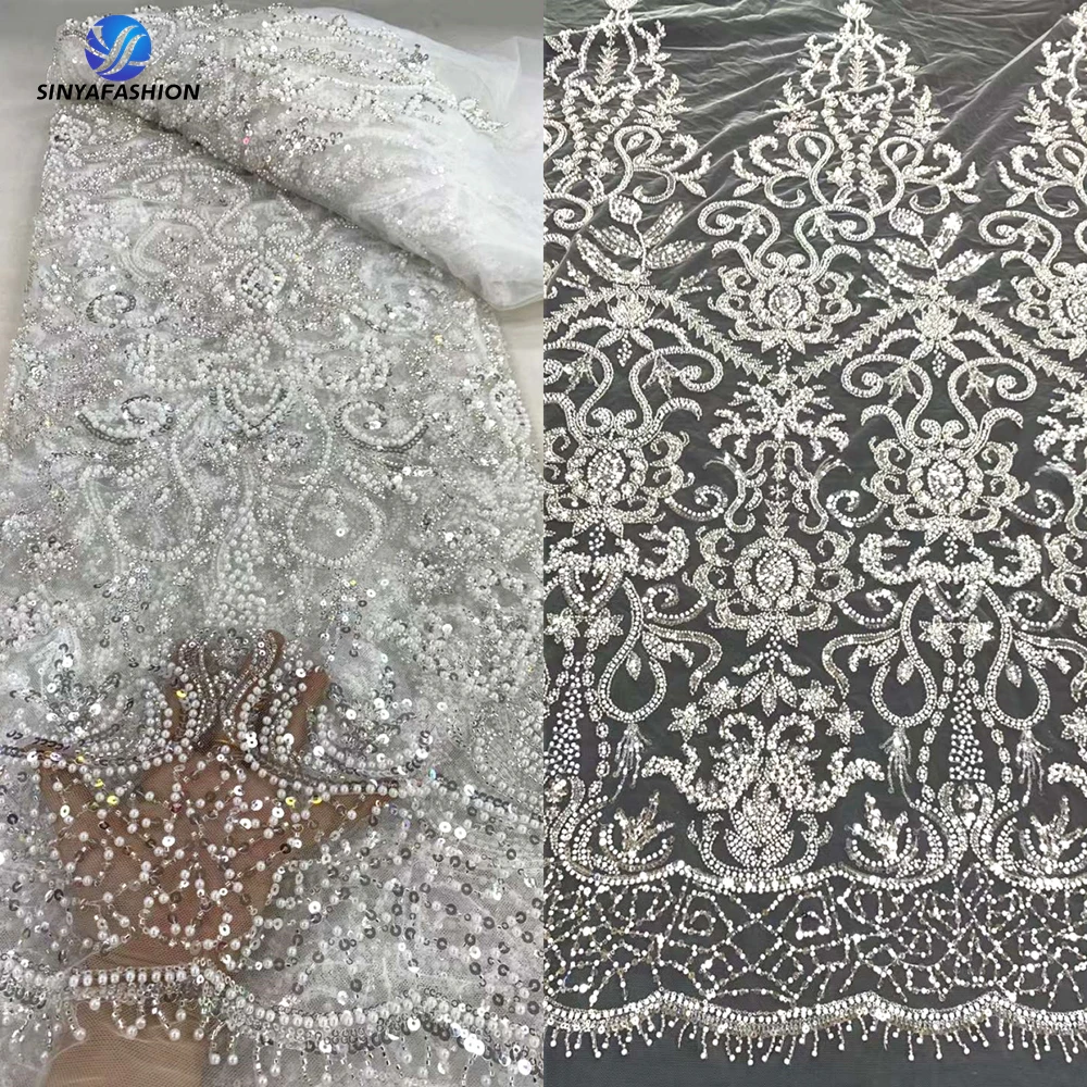 Sinya Various Colors Luxury Sequins Pearls French Wedding Bridal Embroidered Heavy Beaded Lace Fabric For African Dress