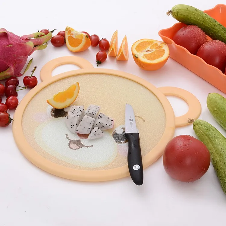 Bear Pattern Tempered Glass Chopping Board Cutting Board with Silicone Ring Food Grade Detachable for Safe Home Kitchen Cutting