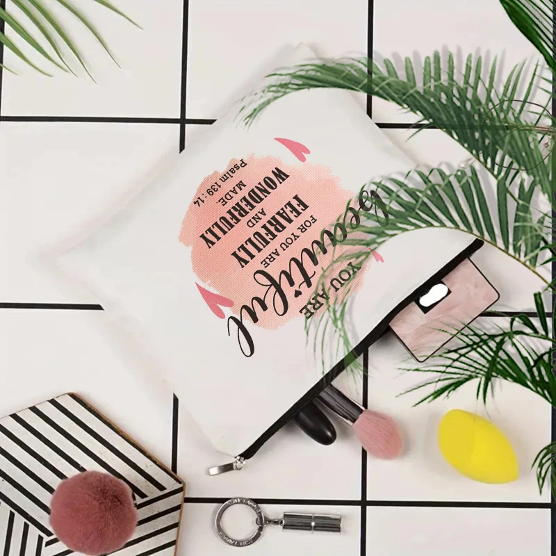 1 pc Inspirational Christian Gifts for Women pattern Personalized Makeup Bag Travel Toilet Storage Bag Cosmetic Pouch