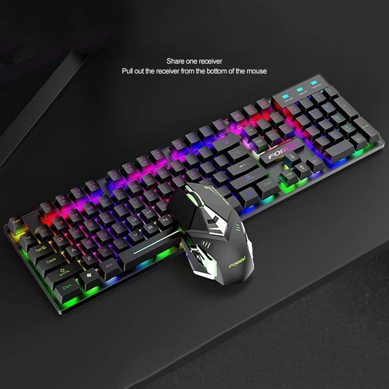  Красочные светящиеся RGB компьютерная Механическая игровая клавиатура и мышь комбо беспроводная