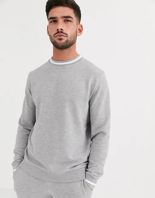 Sales Promotion Men Pre-shrunk Crewneck Heavy Cotton Blank Grey Private Label Tracksuit