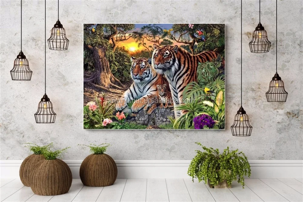 Tigers round dot diamond painting diamond art kit embroidery painting wall art for home decoration