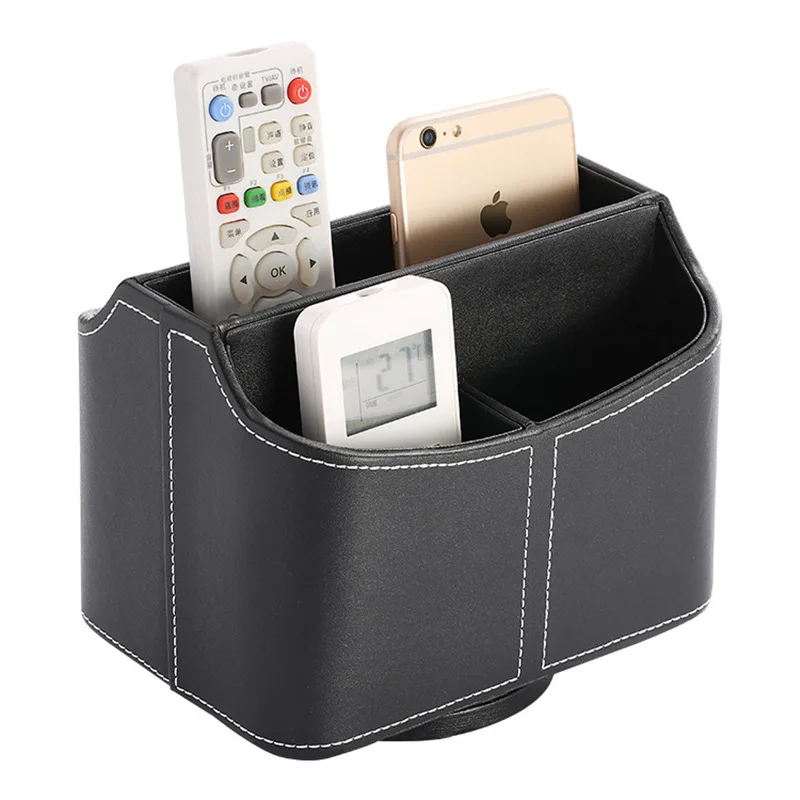 Custom PU Leather Desktop Organizer Box 360 Degrees Rotatable Hotel TV Remote Control Holder for Living Room Sundries Storage