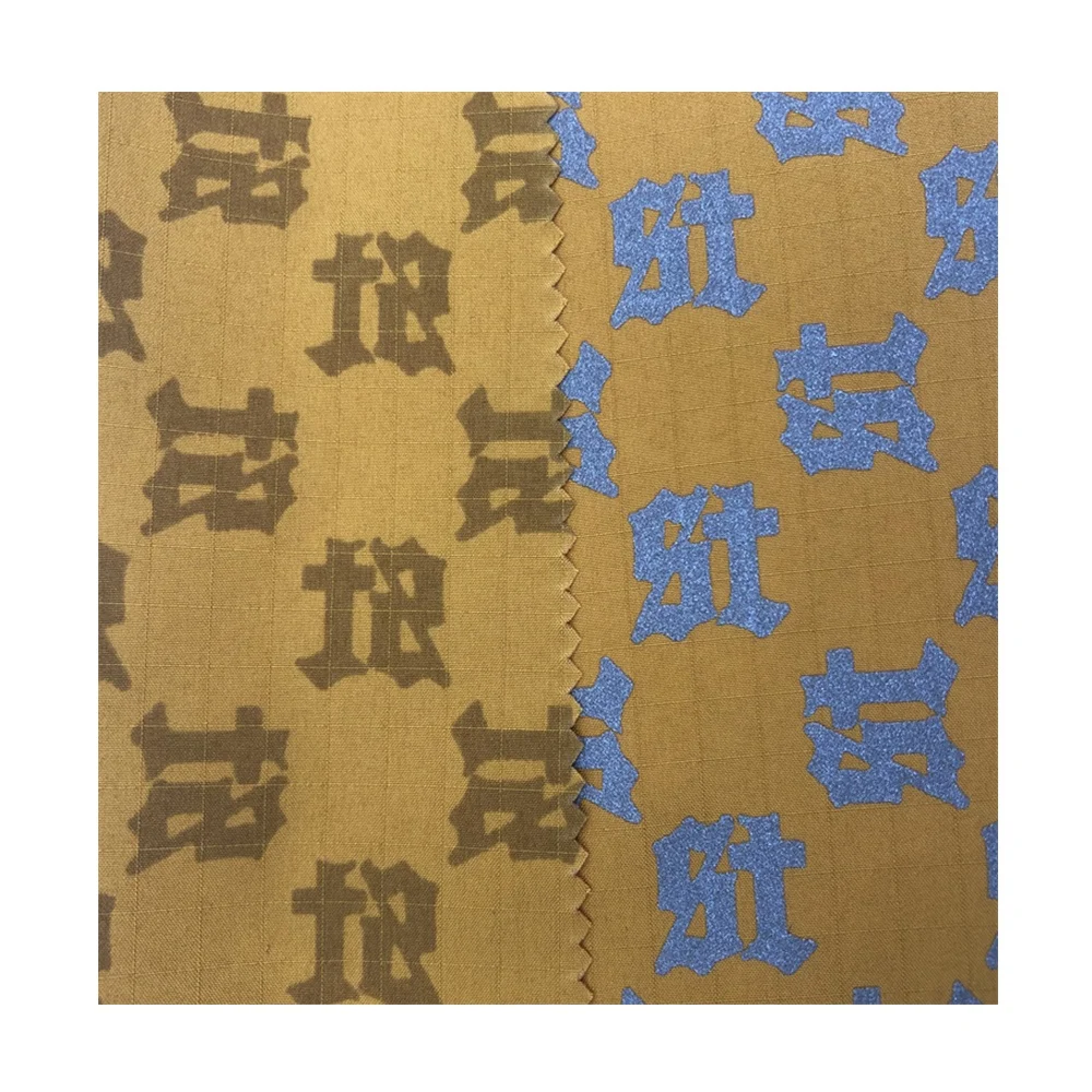 Custom Printing 100% Polyester Fabric Ripstop Oil Finish Gold Print Fabric for Fashion Clothing