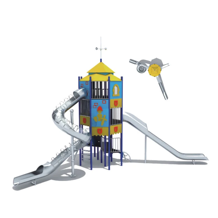 Custom Amusement Park Outdoor Kids Plastic Slide Playground Equipment With Rock Climbing Wall Board