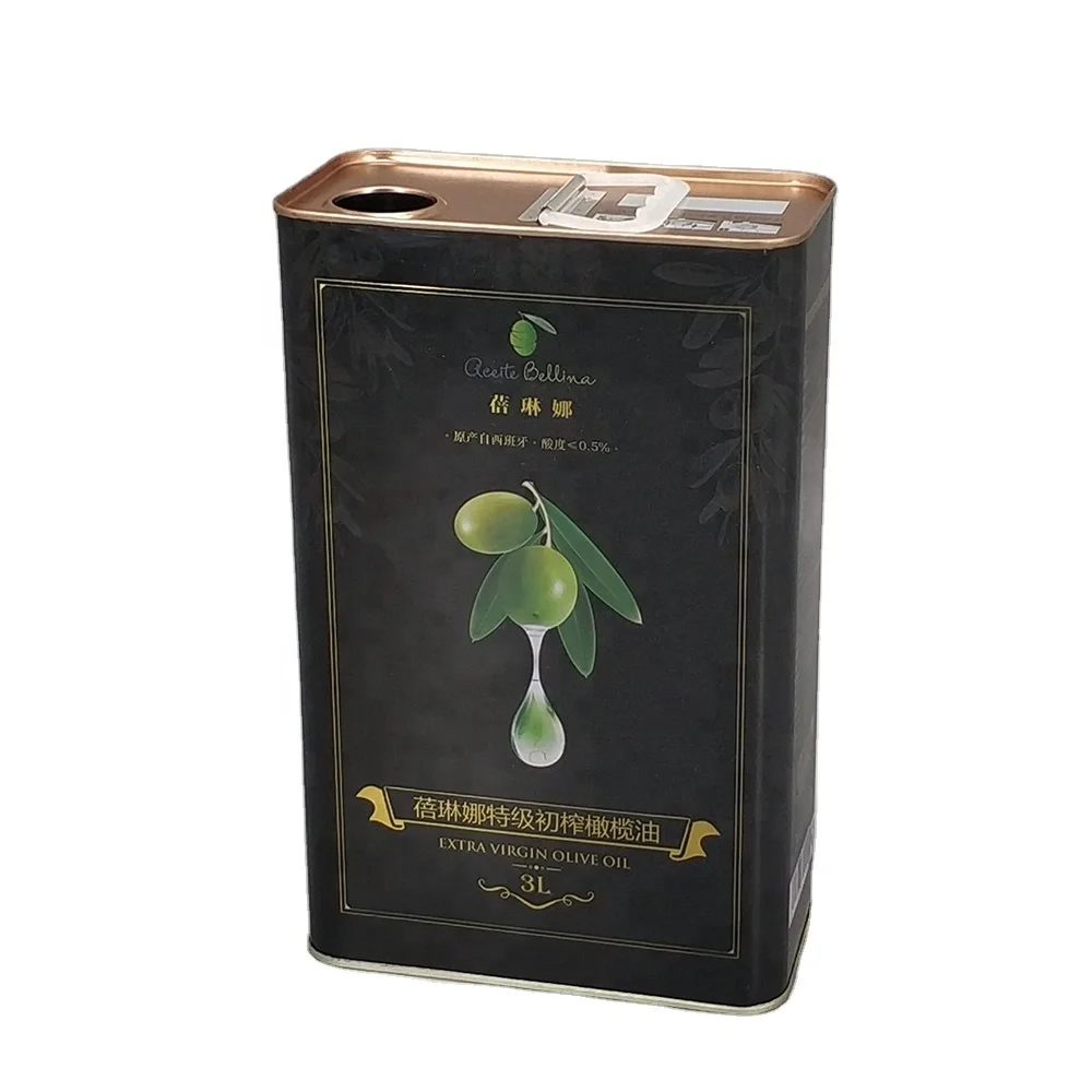 Custom Extra Virgin Olive Oil Tin Cans 3L square olive oil tin can with handle 2.5L edible oil tinplate can