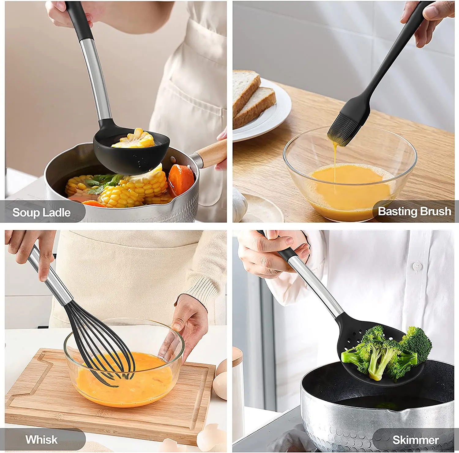 Low price Cooking utensil Silicone kitchen accessories Heat Stainless Steel Handles Spatula Nonstick Cookware Kitchen tools set