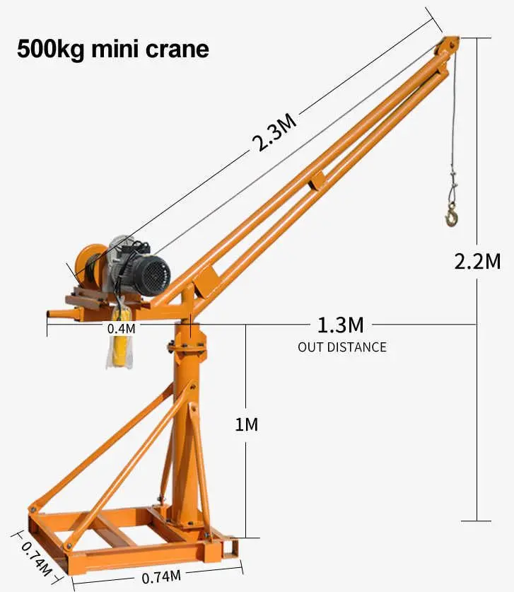 360 degrees rotate 200kg 400kg 500kg 1000kg 2000kg  outdoor use mini engine crane construction lift crane