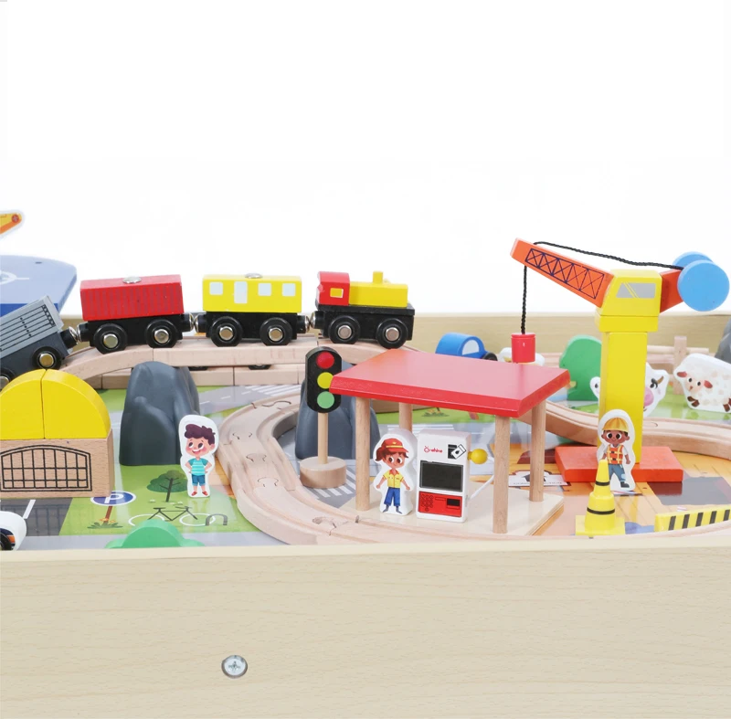 Новый стиль, Лидер продаж, развивающие игрушки, деревянный трек для поезда, набор деревянных игрушек, стол, трек для поезда, набор деревянных треков для поезда с столом