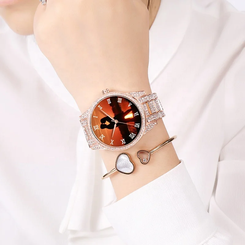 Drop Shipping Gold Plated Jellyfish Shape Photo quartz watches Hip Hop Custom Medallion Photo Frame luxury watch