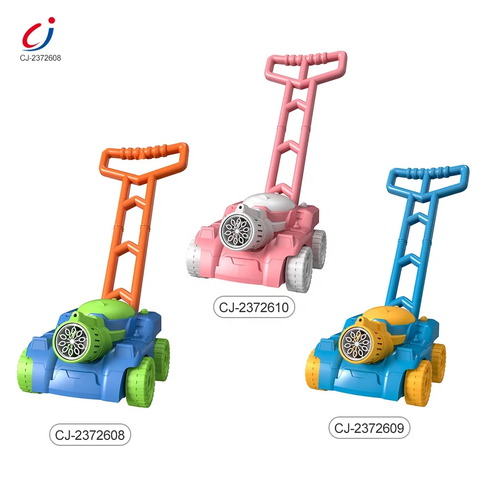 Chengji Outdoor Summer Toys Automatic Blower Plastic Hand Push Tank Cart Bubble Lawn Mower for Toddlers