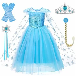 Cosplay Costume with Accessories Birthday Party Dress Up Girls Halloween Elsa Princess Dress with Cape